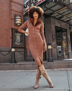 Canal Street Faux Fur Collar Knit Midi Dress FINAL