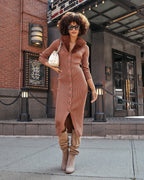 Canal Street Faux Fur Collar Knit Midi Dress FINAL