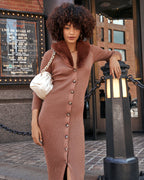 Canal Street Faux Fur Collar Knit Midi Dress FINAL