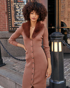 Canal Street Faux Fur Collar Knit Midi Dress FINAL