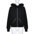 Gothic Graphic Print Rhinestones Zip Up Streetwear Hip Hop Hoodie