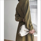 DressBetty - Vintage Long Sleeve Elegant Autumn Bodycon Dress Slimming Pleated Stand Collar Midi Dress
