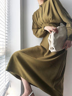 DressBetty - Vintage Long Sleeve Elegant Autumn Bodycon Dress Slimming Pleated Stand Collar Midi Dress