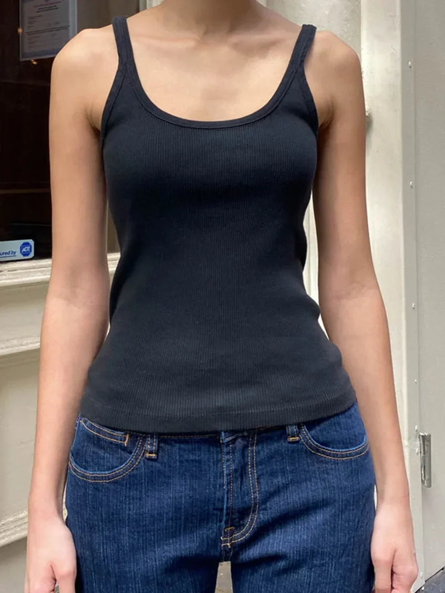Black Sleeveless Cotton Vest for Women