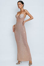 Artemis Apricot Maxi Sequins Maxi Dress