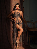 Halterneck Fringe Body Chain Dress