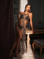 Halterneck Fringe Body Chain Dress