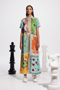 Antonella Exclusive Short Sleeved Maxi Dress with Poker Print Designer Edit