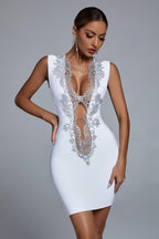 Embellished Mini Cocktail Dress - White