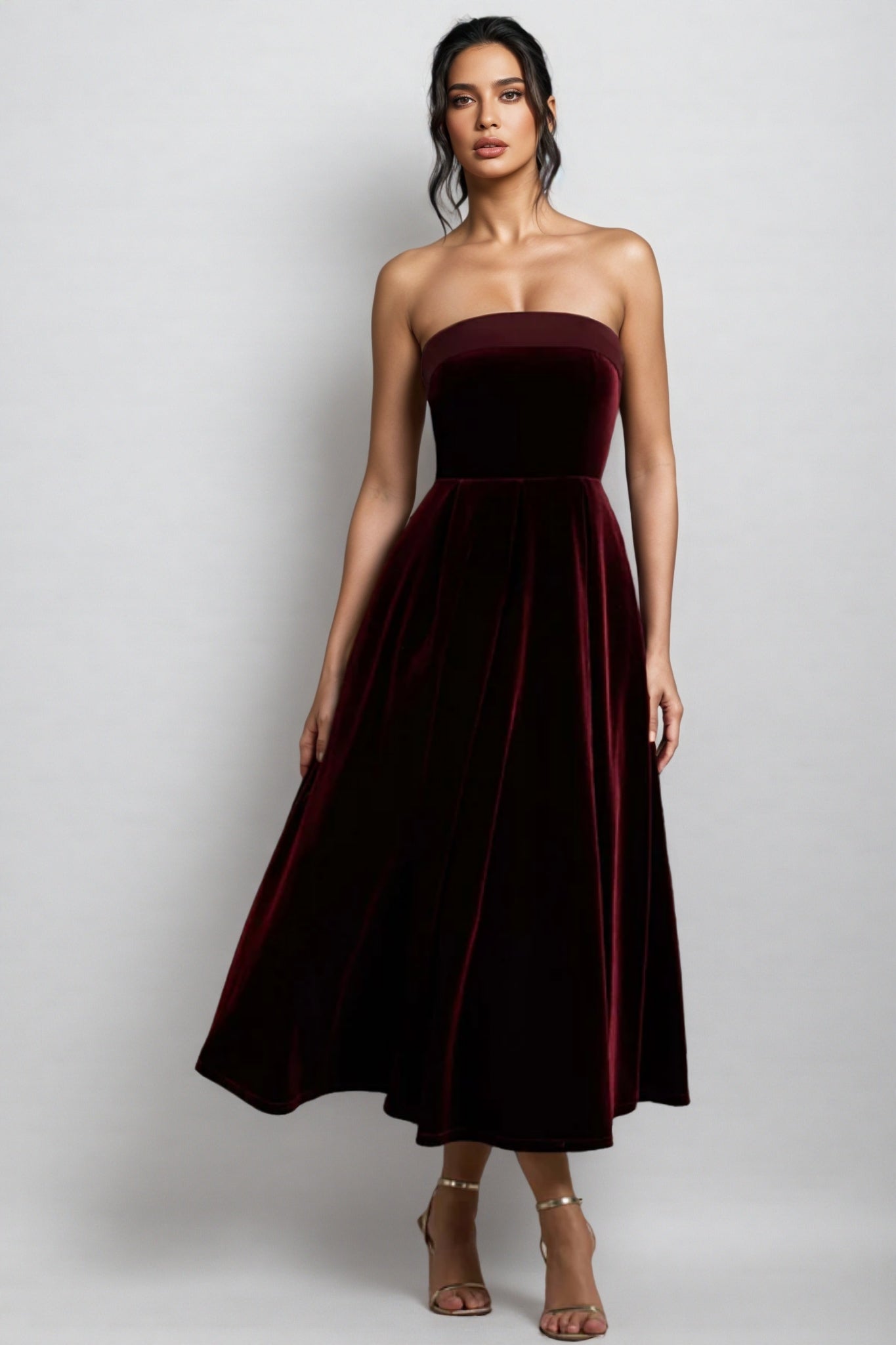 Aspedr Velvet Bandeau Midi Dress