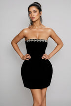 Ciread Velvet Embellished Bandeau Mini Dress