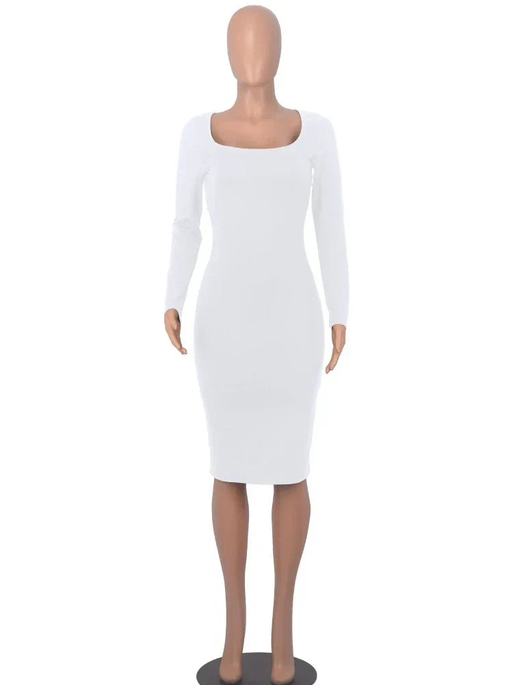 Classics Solid Collar Longsleeved Vintage Bodycon Dress