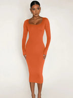 Classics Solid Collar Longsleeved Vintage Bodycon Dress