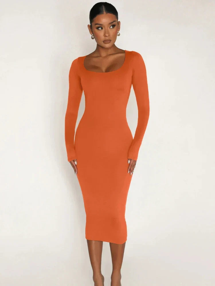 Classics Solid Collar Longsleeved Vintage Bodycon Dress