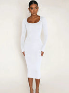 Classics Solid Collar Longsleeved Vintage Bodycon Dress