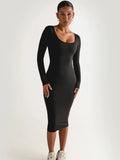 Classics Solid Collar Longsleeved Vintage Bodycon Dress