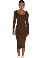 Classics Solid Collar Longsleeved Vintage Bodycon Dress