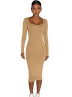 Classics Solid Collar Longsleeved Vintage Bodycon Dress