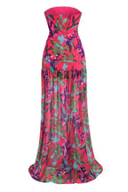 Isis Elevated Strapless Maxi Dress with Slit and Print Statement Occasion Edit