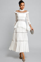 Zevon White Lace Long Sleeve Maxi Dress