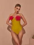 Flower One Piece Swimsuit In Yellow