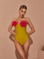 Flower One Piece Swimsuit In Yellow