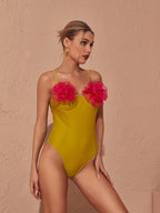 Flower One Piece Swimsuit In Yellow