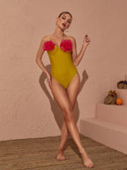 Flower One Piece Swimsuit In Yellow