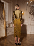 High Neck Ruched Midi Dress