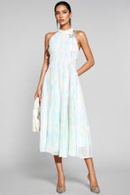 Enorad Green Halter Sleeveless Midi Dress