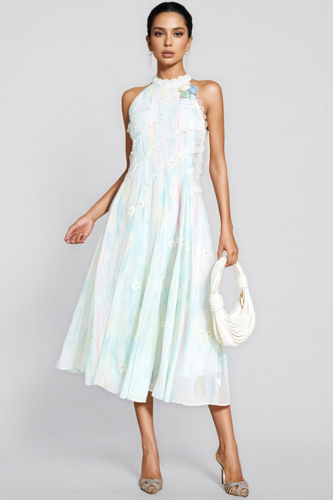 Enorad Green Halter Sleeveless Midi Dress