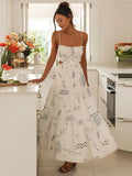 DressBetty - 2024 Sweet White Graffiti Print V-Neck Tassel Sleeveless Floral Dress