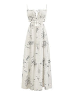 DressBetty - 2024 Sweet White Graffiti Print V-Neck Tassel Sleeveless Floral Dress