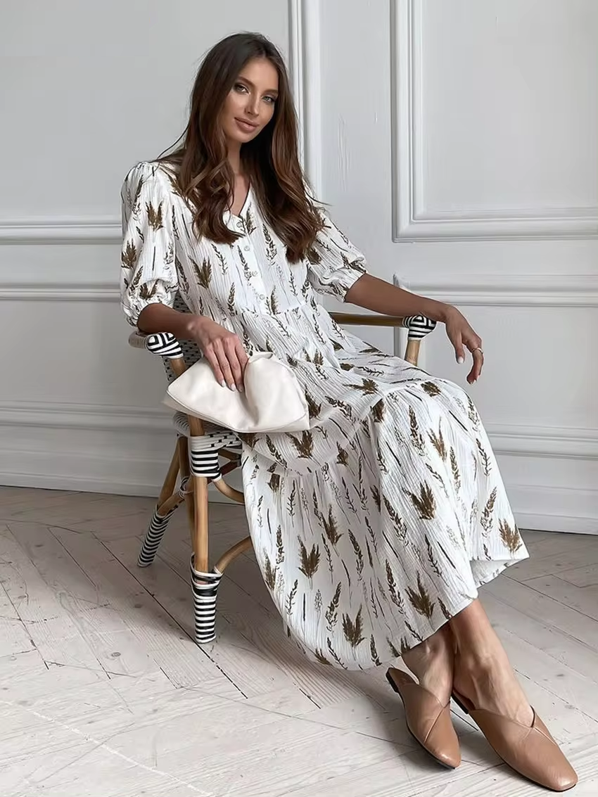 Celia Summery Midi Dress with a V-neck for Women Trendy Daily Look