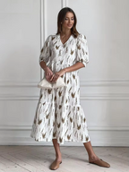 Celia Summery Midi Dress with a V-neck for Women Trendy Daily Look