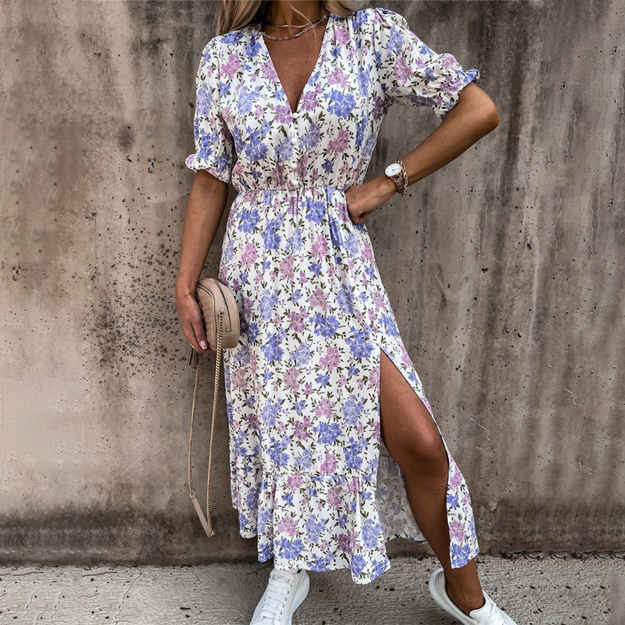 Petra Timeless Floral Print Slit Dress Designer Edit