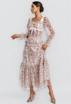 Zafirk Wilde Pink Floral Long Sleeve Midi Dress