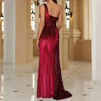 Elegant One Shoulder Draped Split Wedding Party Prom Formal Long Gown Party Dress