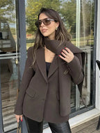 Wine Red Lapel Scarf Coat