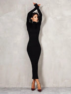 Elegant Spring Turtleneck Knitted Ribbed Sheath Midi Bodycon Dress