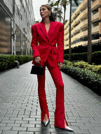 Red Flip Collar Lace-Up Coat