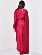 Elegant Solid Color Round Neck High Waist Swing Red Party Dress