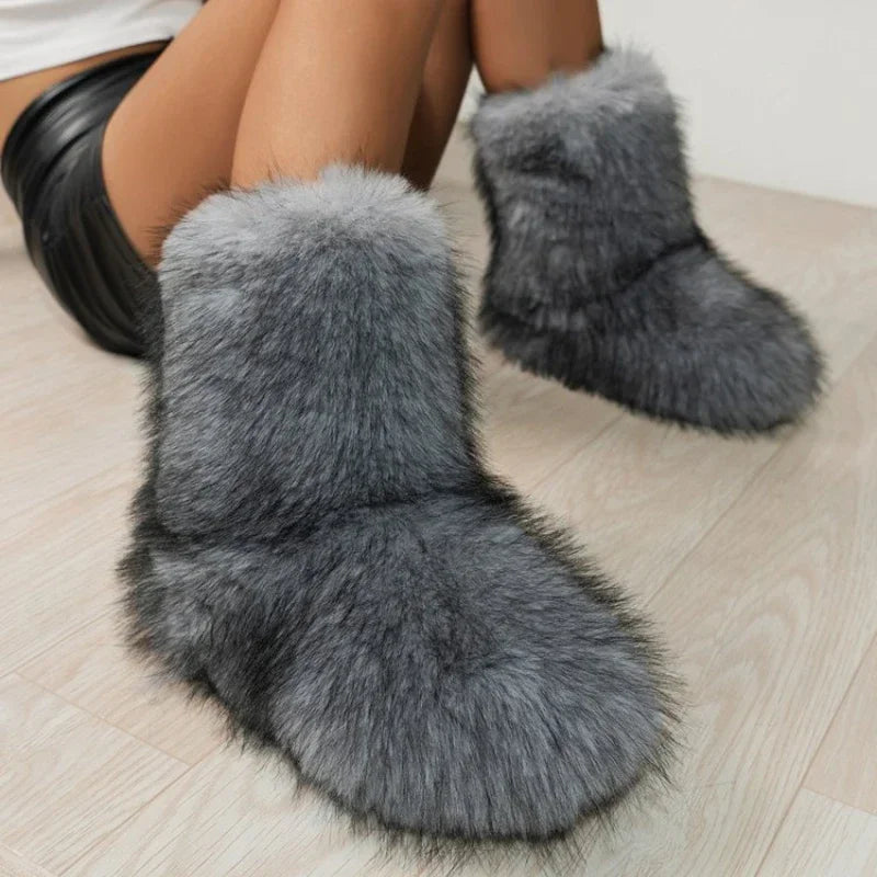 Fuzzy Cozy Plush Lined SlipOn Warm Stylish Outdoor Snow Boot