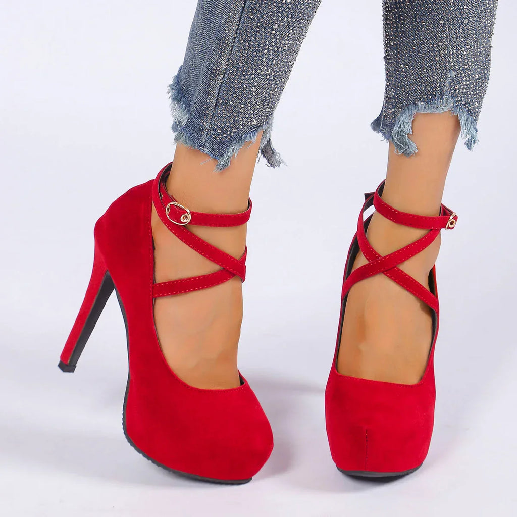 CrossTied Pumps Ankle Strap Wedding Platform Dress Party High Heel
