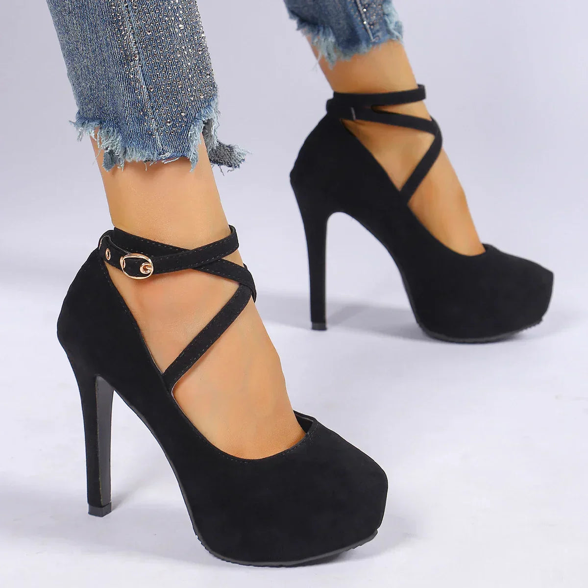 CrossTied Pumps Ankle Strap Wedding Platform Dress Party High Heel
