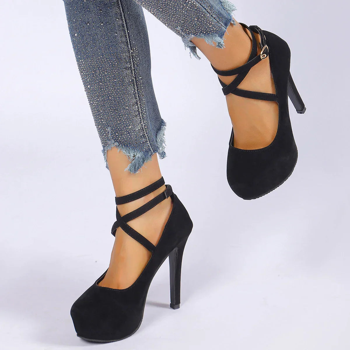 CrossTied Pumps Ankle Strap Wedding Platform Dress Party High Heel