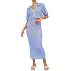 Casual Crochet Knit High Waist Slit Long Dress Skirt