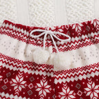 Christmas Flannel Pajamas Set Long Sleeve Crop Top Shorts 2Pcs Sleepwear