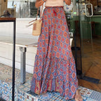 Elegant High Waist Vintage Patterned Print Boho Long Maxi Skirt