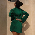 Elegant Long Sleeve Streetwear Green Fall Mini Dress Autumn Party Dress